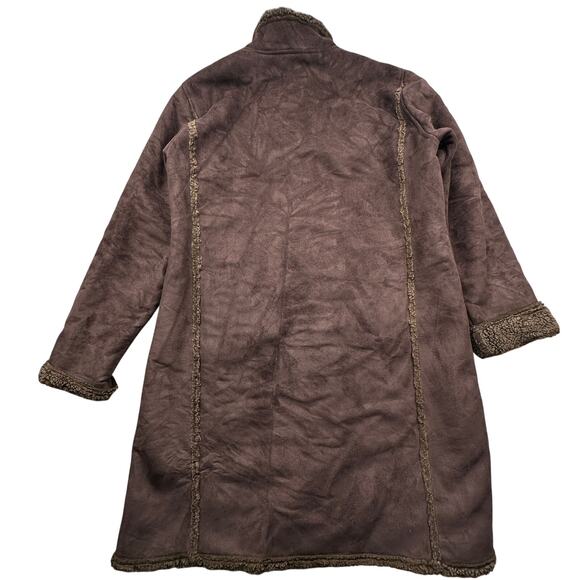 LL Bean BCT4 Faux Shearling Sherpa Long Coat Womens Large Brown Button - Picture 8 of 10